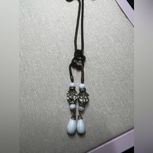 Vintage Gold and white beaded Long knot necklace